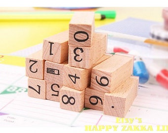 Wooden Rubber Stamp Set - Mini Diary Stamp Set - Number -  12 Pcs