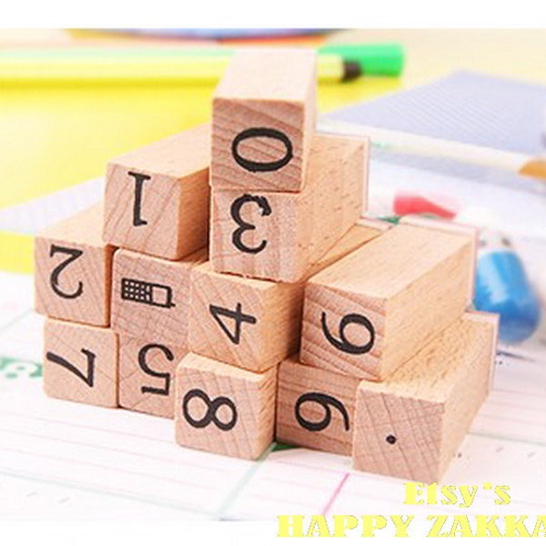 Wooden Rubber Stamp Set - Mini Diary Stamp Set - Number -  12 Pcs