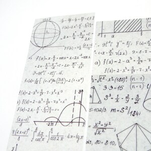 May include: Two sheets of paper with handwritten mathematical equations, formulas, and diagrams. The equations include calculus, geometry, and algebra. The paper has a slightly aged appearance.