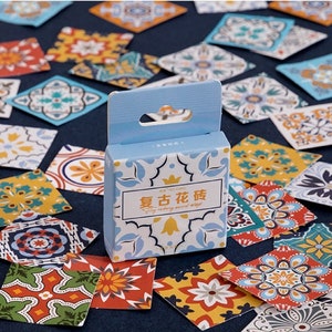 Ensemble de cachets d'étiquettes en papier déco - Azulejos - 45 pièces