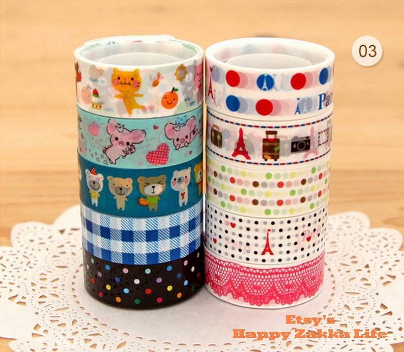 03-5.5 yards each roll 10 rolls Translucent Narrow Sticker Tape Set