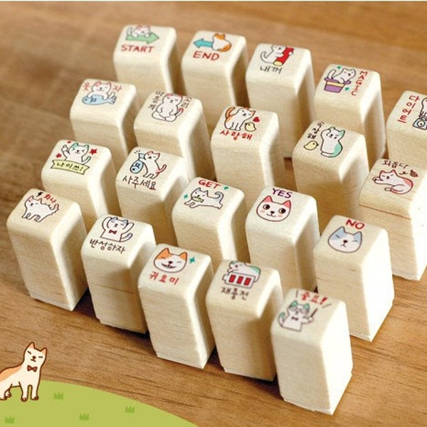 Wooden Rubber Stamp Set - Lovely Cat - 20 Pcs