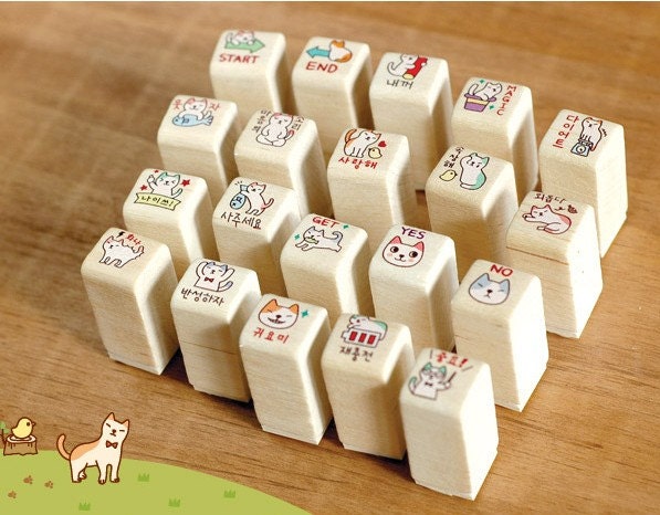 20 Stück Holzstempel Set - Katze - Lovely cat
