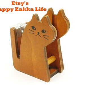 ON SALE Cat Washi Tape Dispenser - Wooden Tape Holder - Natural Color - Animal Tape Dispenser - Cat Tape Cutter
