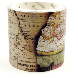 Burned Map - Japanese Washi Masking Paper Tape - 40mm wide - 3.3 yard