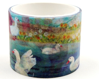 Cinta adhesiva japonesa washi Geese Garden, 30 mm de ancho, 2,2 yardas, 1 rollo
