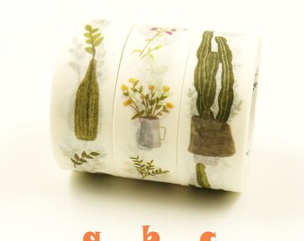 Pot Plant - Japanese Washi Masking Tape Set - 3 rolls - 7.6 Yard (each roll) - No discount