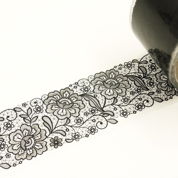 Translucent Wide Sticker Tape - Black Lace 3 - 48mm Wide - 16 Yard