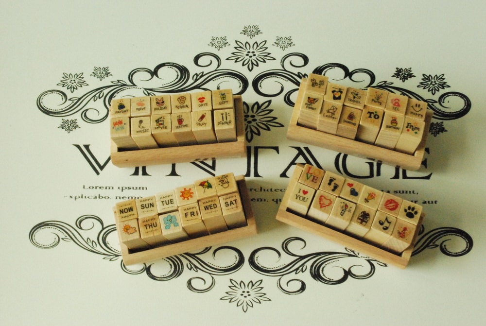 Wooden Rubber Stamp Set Mini Diary Stamp Set Week Days And Weather