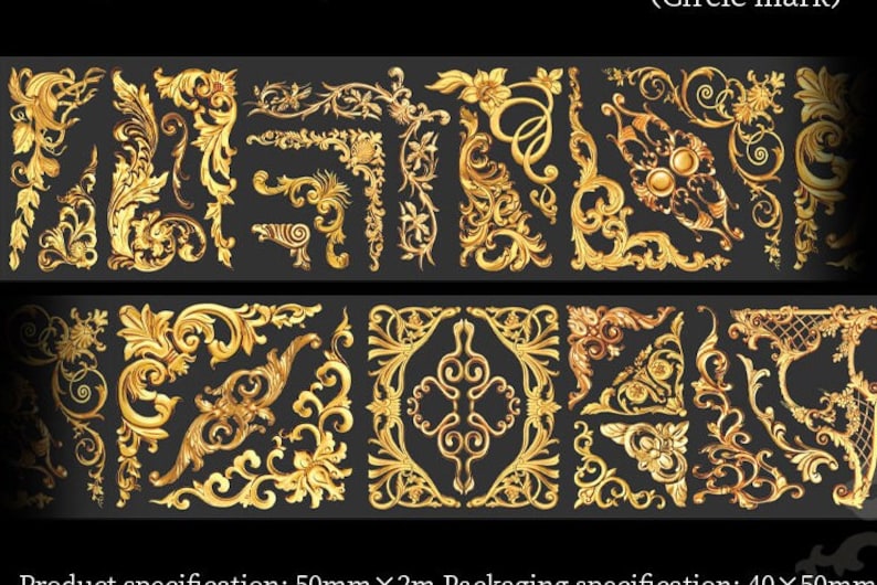 May include: A set of 24 gold-coloured decorative corner and border pieces with intricate floral designs. These ornate pieces are perfect for adding a touch of elegance to any project.
