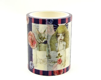 Cat love person - Japanese Washi Masking Tape - 50mm wide - 5.5 Yard