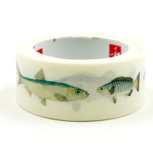 Taśma maskująca Fish 01 - japońska taśma washi - szerokość 15 mm - 3,3 jarda
