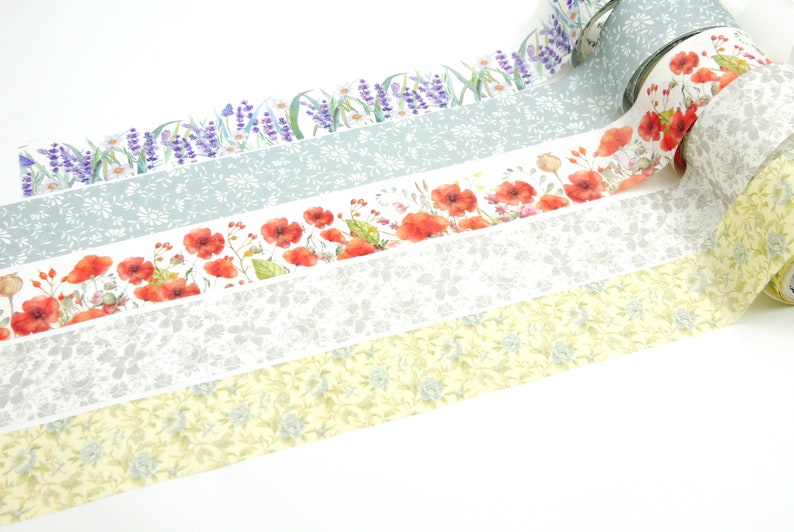 In Bloom - Juego de cintas adhesivas de papel washi japonesas - 30 mm de ancho - 2,2 yardas - 5 rollos - Sin descuento imagen 3