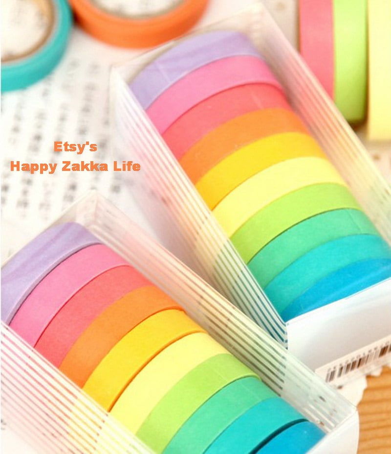 Japanese Washi Masking Tape Set Rainbow Narrow Tape Set Etsy