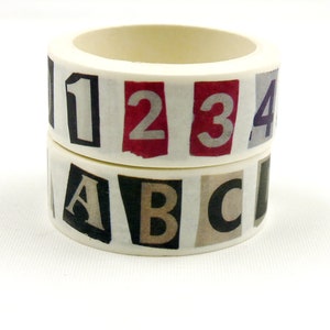 Letter and Number - Japanese Washi Masking Tape Set - 15mm wide - 3.3 yards