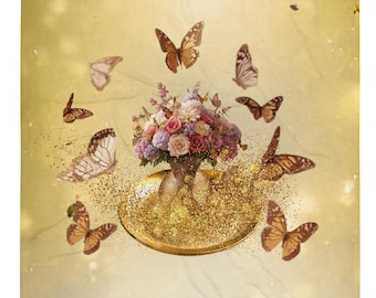Gold Floral Butterfly Blanket