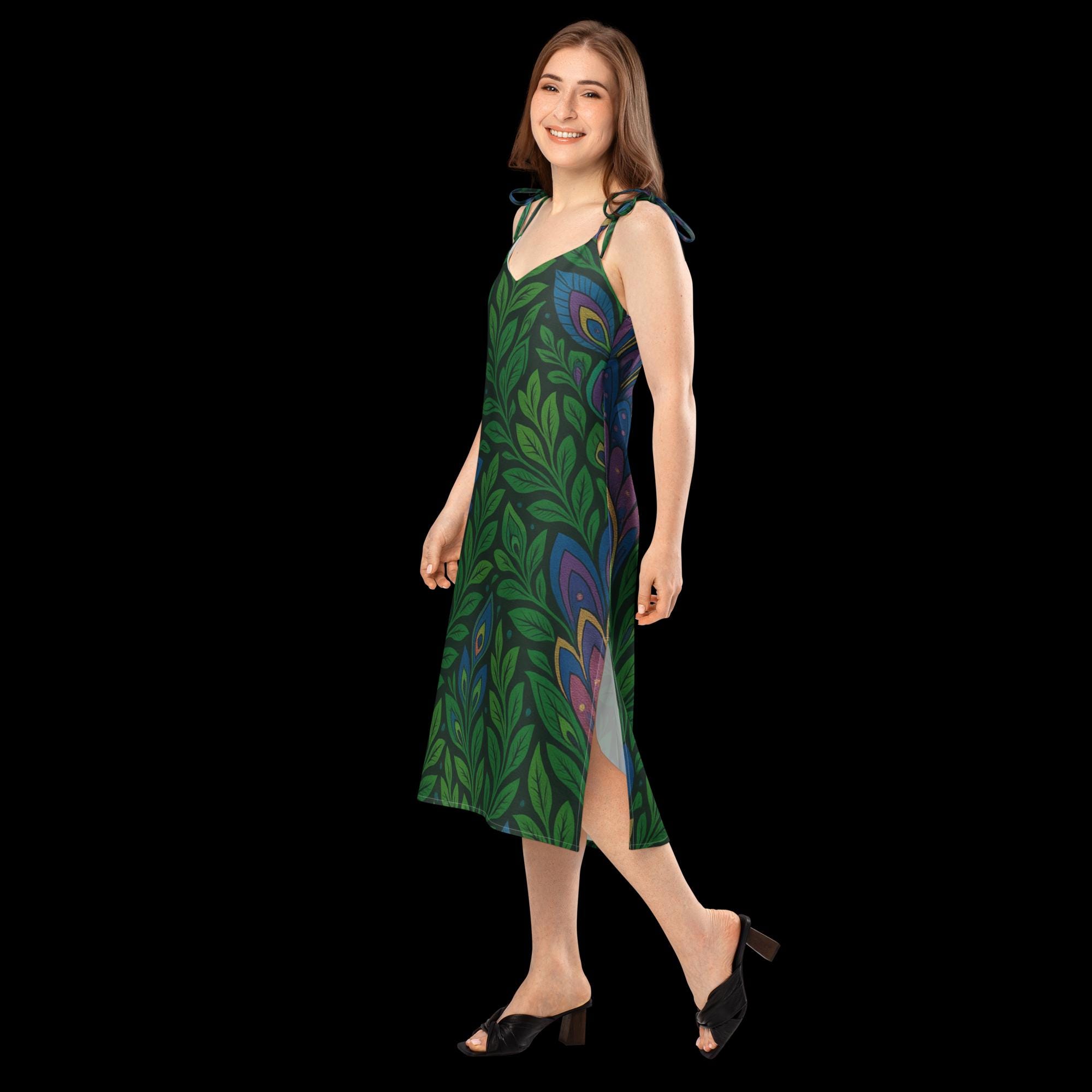 green leaf dresses White and Green Leaf Print Dress - Halter Dress - Wrap Dress