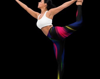 Yogalegging dames – veelkleurige neongradiënt sportkleding met hoge taille – workout- en gymbroek