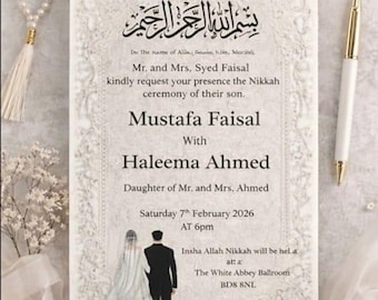 Elegant Islamic Nikkah Invitation Template | Arabic Calligraphy (Digital Download)