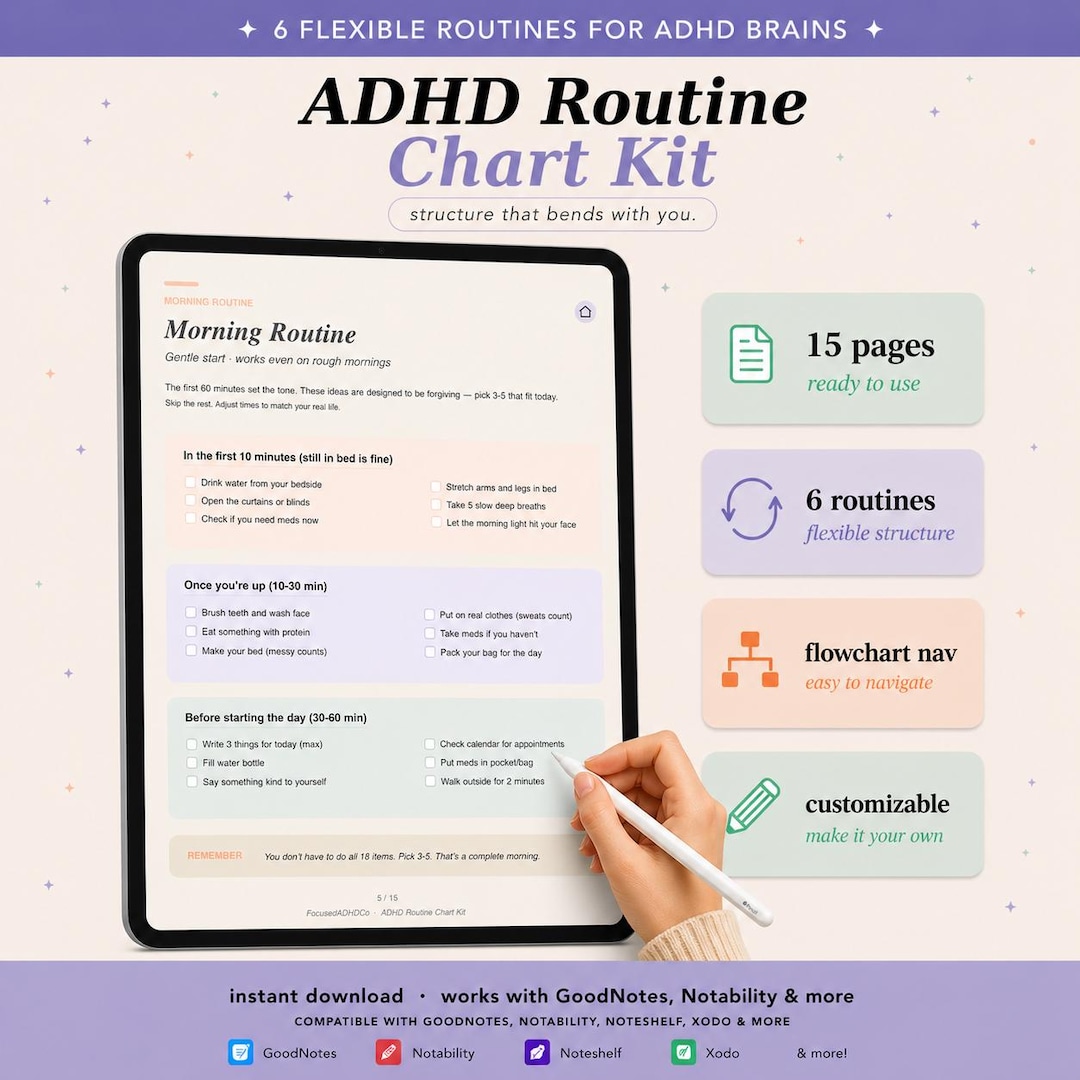 ADHD Routine Chart Printable & Digital Planner | Morning Evening Weekly ...