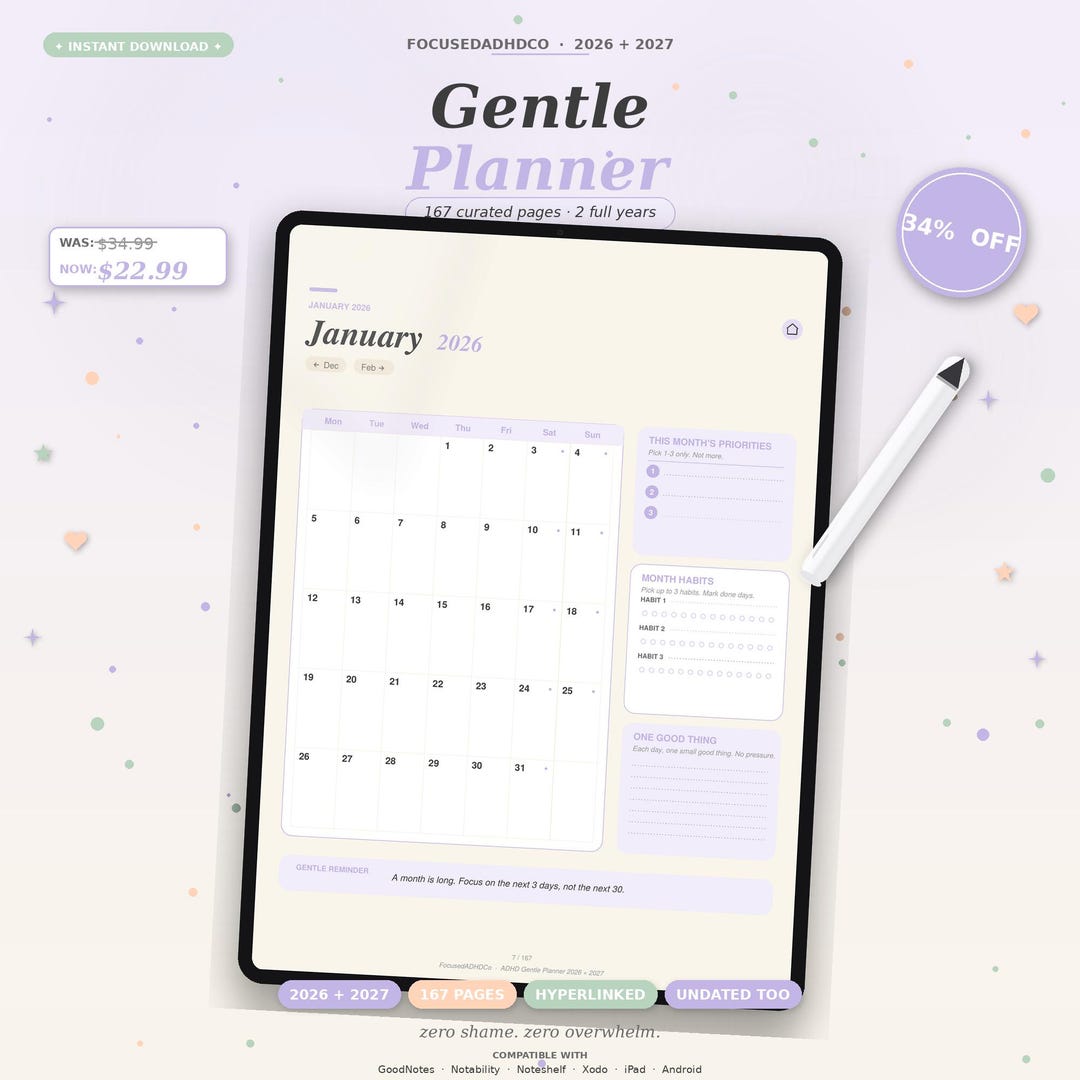 2026 + 2027 ADHD Digital Planner | Hyperlinked Goodnotes Notability ...