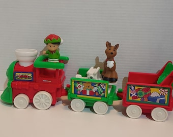 2001/2002 Fisher Price Little People Musical Christmas Train Playset and 2019 little people elf and reindeer
