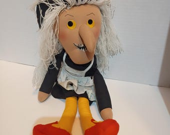 vintage 1981 Kamar "Tickle Toe" plush witch ragdoll.