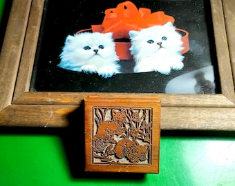 Laser Engraved Wood Music Box with Cats & Butterflies