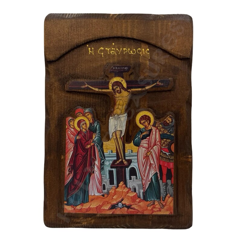 The Crucifixion of Christ Icon – Handmade Greek Orthodox Wooden Icon ...