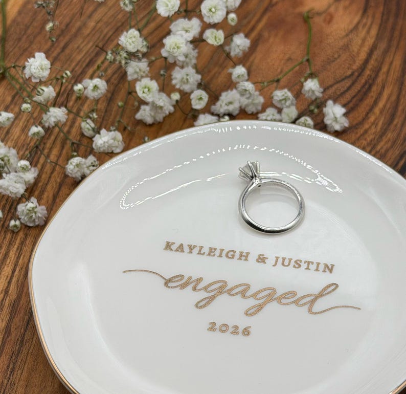Personalized Engagement Ring Dish, Engraved Jewelry Dish, Wedding Ring ...
