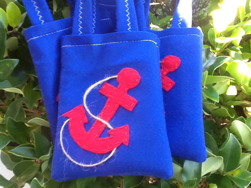 NAUTICAL/ANCHOR Felt party bags favor. Set of 6 bags | Etsy