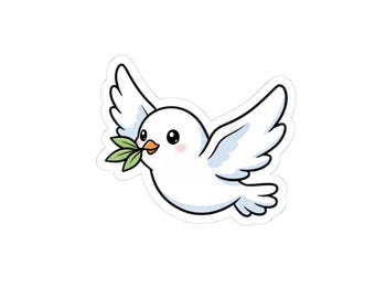 Pegatina de paloma con rama de olivo (pegatina troquelada)