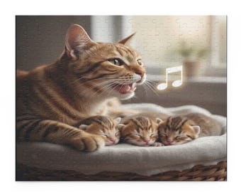 Rompecabezas de gato y gatitos cantando / Rompecabezas familiar acogedor (120/252/500 piezas)