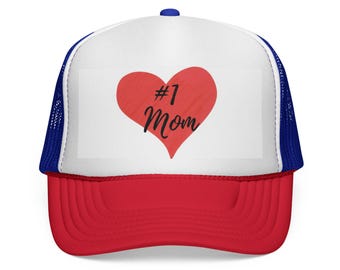 Gorra de camionero con corazón de mamá n.° 1 / Gorra de mamá roja, blanca y azul