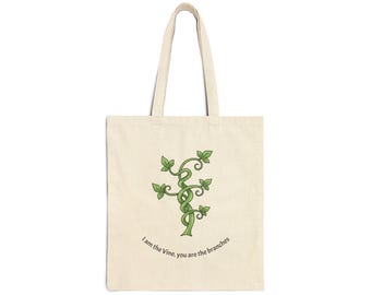 Bolsa de tela con ilustración "Yo soy la vid" / Bolsa de tela con texto bíblico de Juan 15:5