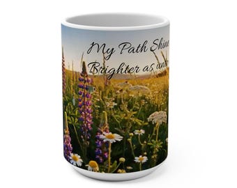 Taza Amanecer con Flores Silvestres / Frase Inspiradora, Mañana Floral en la Pradera