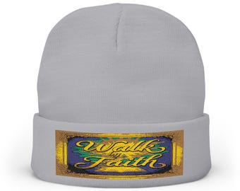 Gorro de punto con etiqueta dorada vintage / Parche bordado