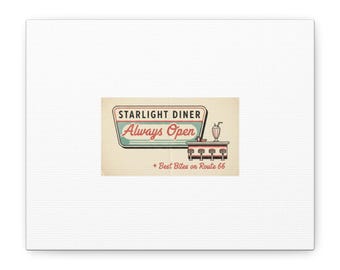 Lienzo gráfico de caja de cerillas Diner, arte efímero vintage, impresión retro de microanuncios