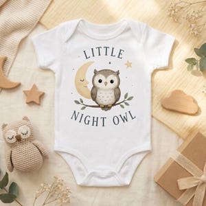 Owl Baby Onesie, Little Night Owl Bodysuit, Baby Shower Gift, Moon Nursery, Gender Neutral Newborn Gift, Woodland Baby Clothes