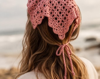 Modèle de bandana au crochet PDF, foulard Meadow Bloom, bord festonné pour débutants et (téléchargement numérique)