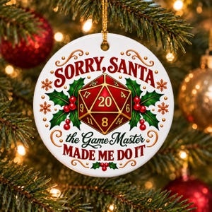 Game Master Ornament | D20 Dice Ornament | Tabletop RPG Gamer Gift | Christmas Decor Ceramic or Crystal Glass with Gift Packaging