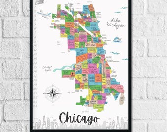 Mapa de los barrios de Chicago (arte mural/descarga digital)