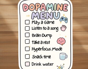 ADHD Water Bottle Sticker, Dopamine Menu Vinyl Decal