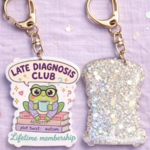Portachiavi Late Diagnosis Club: rana glitterata, regalo neurodivergente per ADHD e autismo