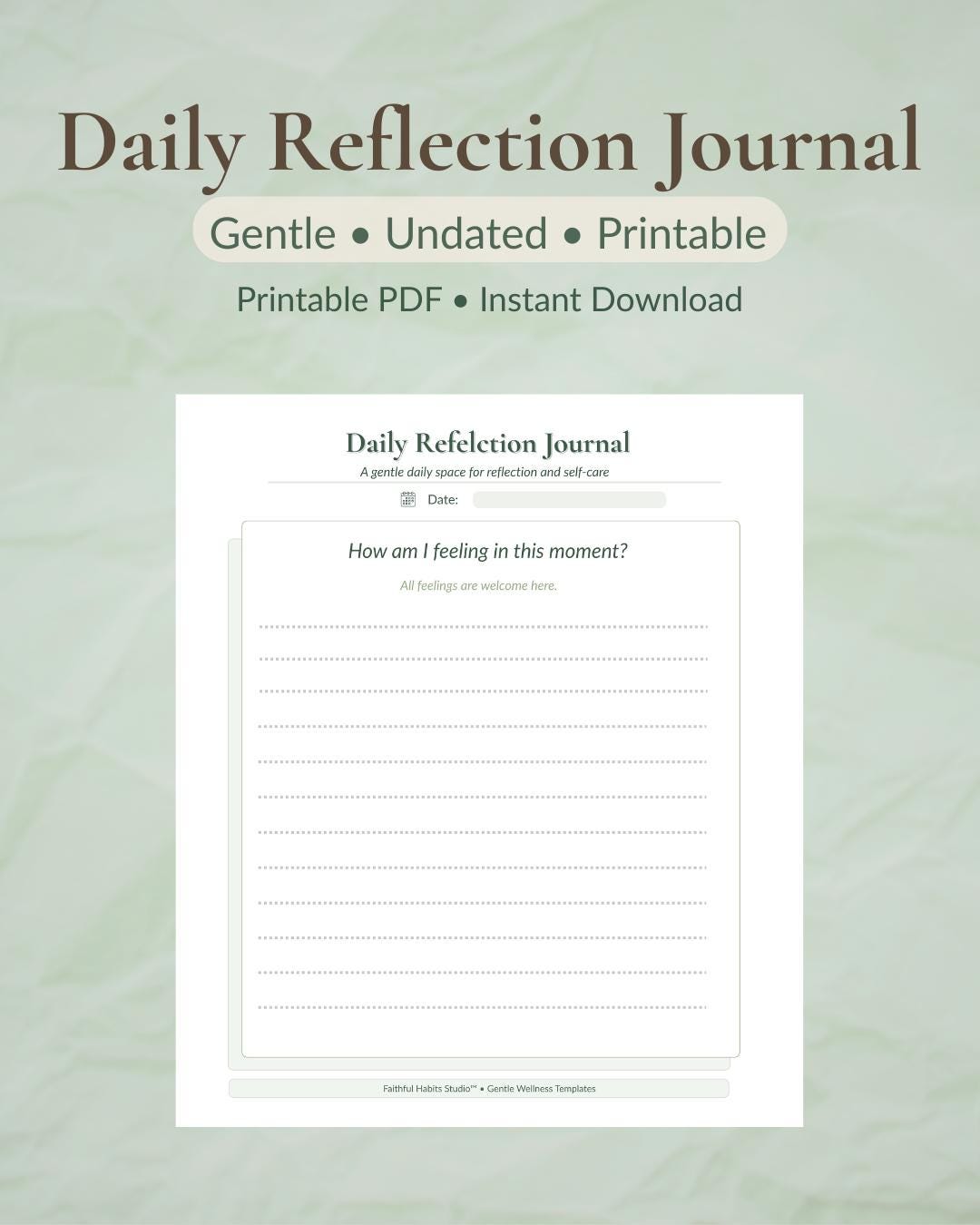 Daily Reflection Journal Printable, Self Care Journal PDF, Mental ...