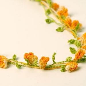 Crochet Pattern Green Leaves and Yellow Flowers Necklace PDF Instant Download