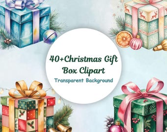 Christmas Gift Box Watercolor Holiday and Birthday Presents PNG Digital Download - xmas gift clipart - Watercolor Christmas Presents