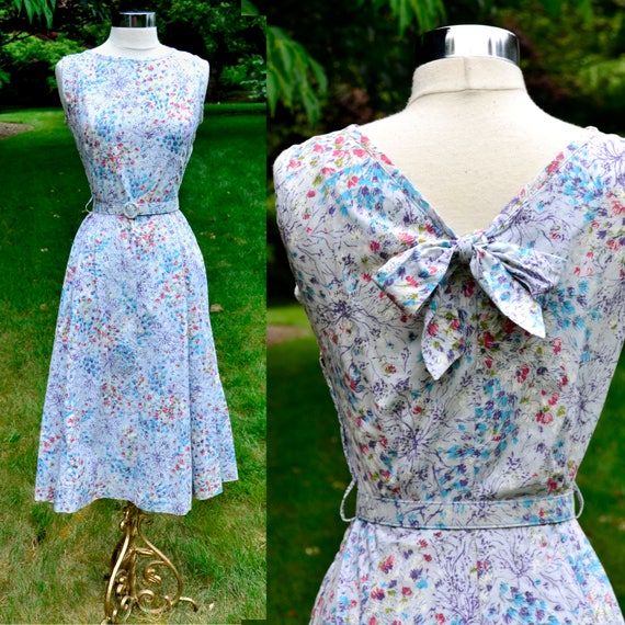 1940s Mode O Day Floral Cotton Dress / Light Blue