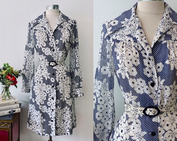 Vintage Blue and White Cotton Voile Vintage Shirtd