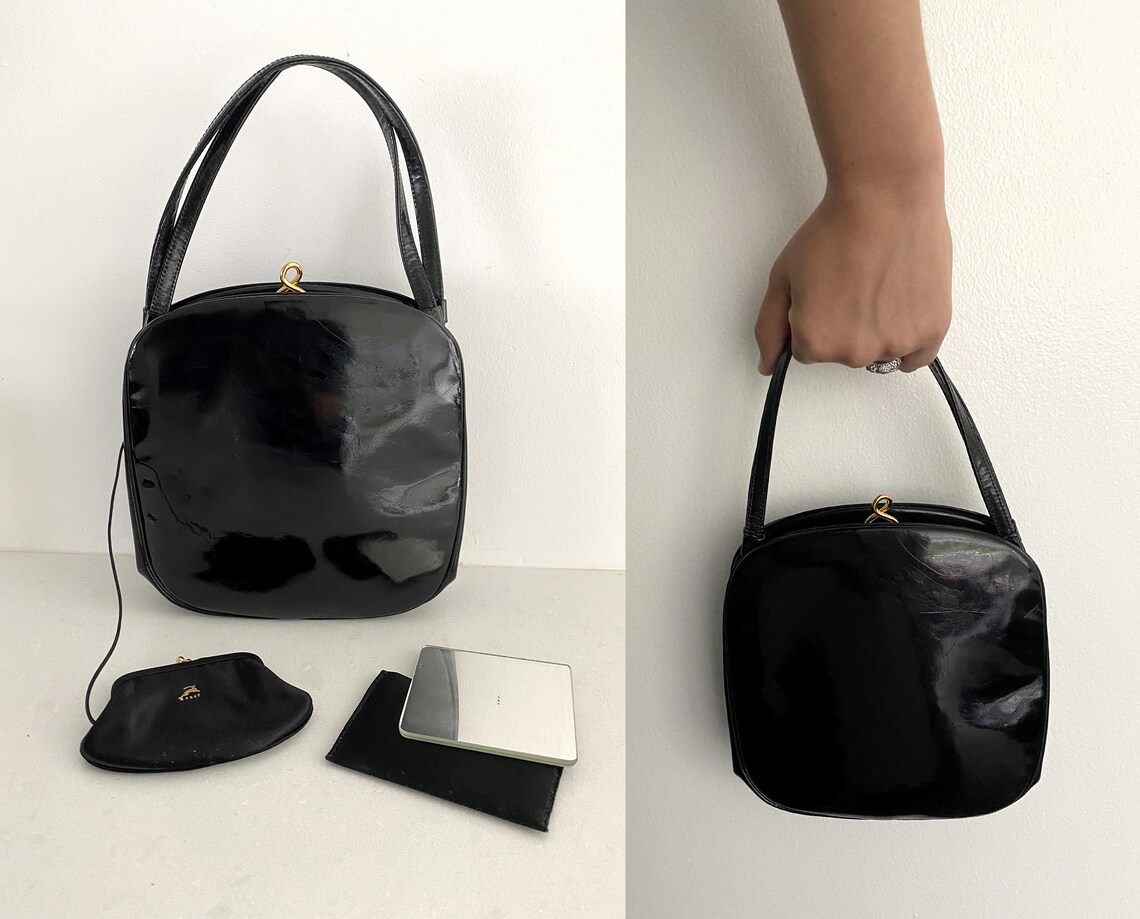 Koret Vintage Top Handle Black Patent Leather Handbag / 1960s | Etsy